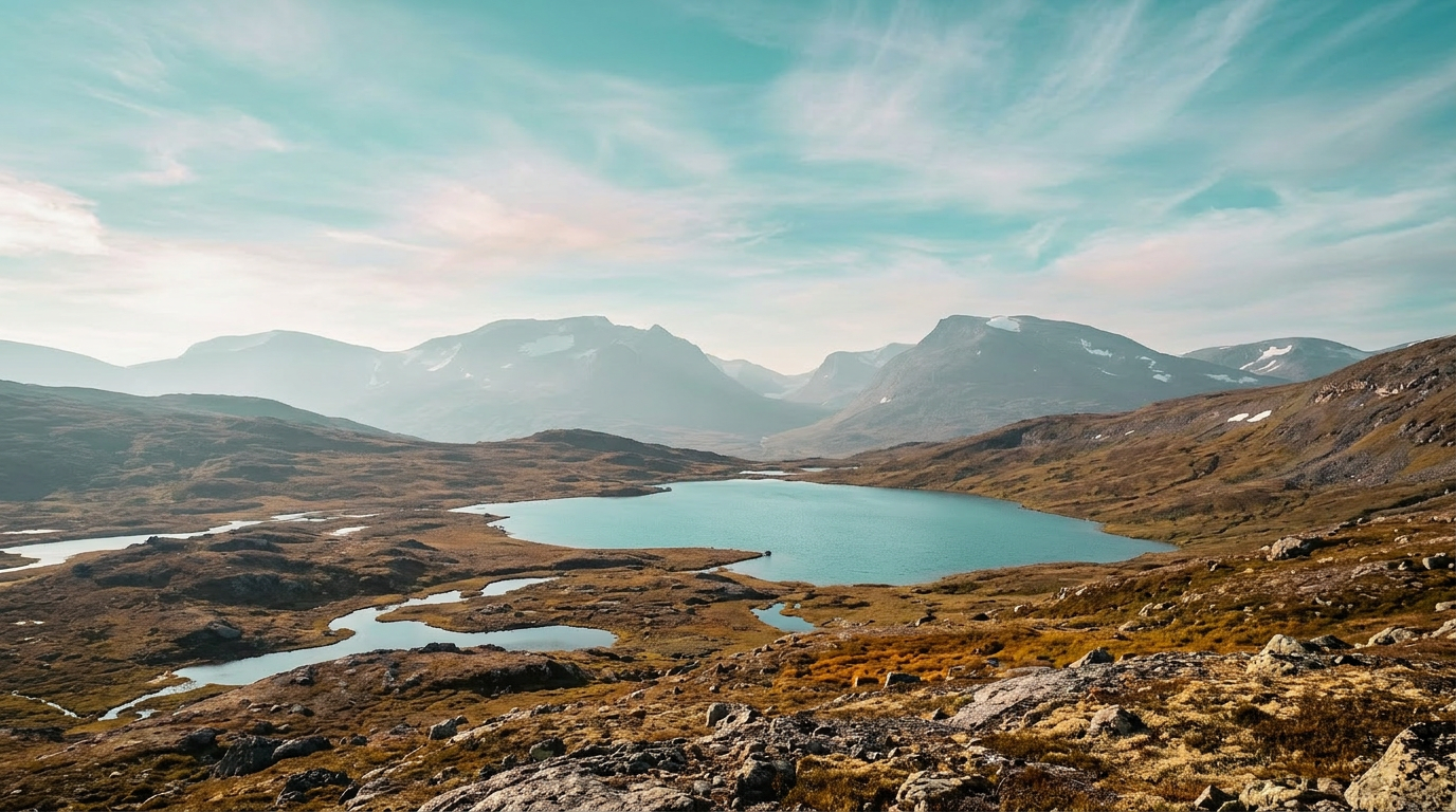 A turquoise alpine lake in burnt-orange autumn slopes